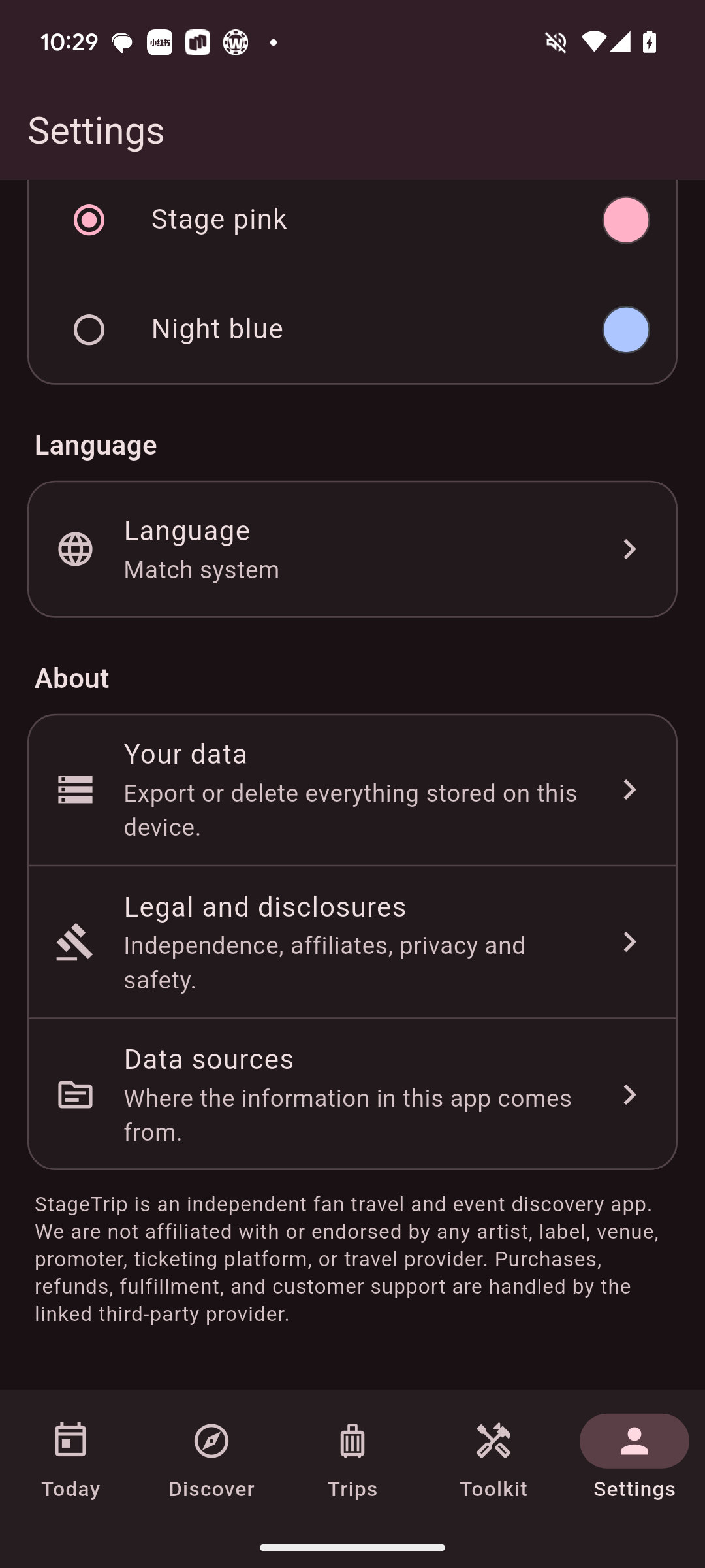 Find export, deletion and legal controls in Settings