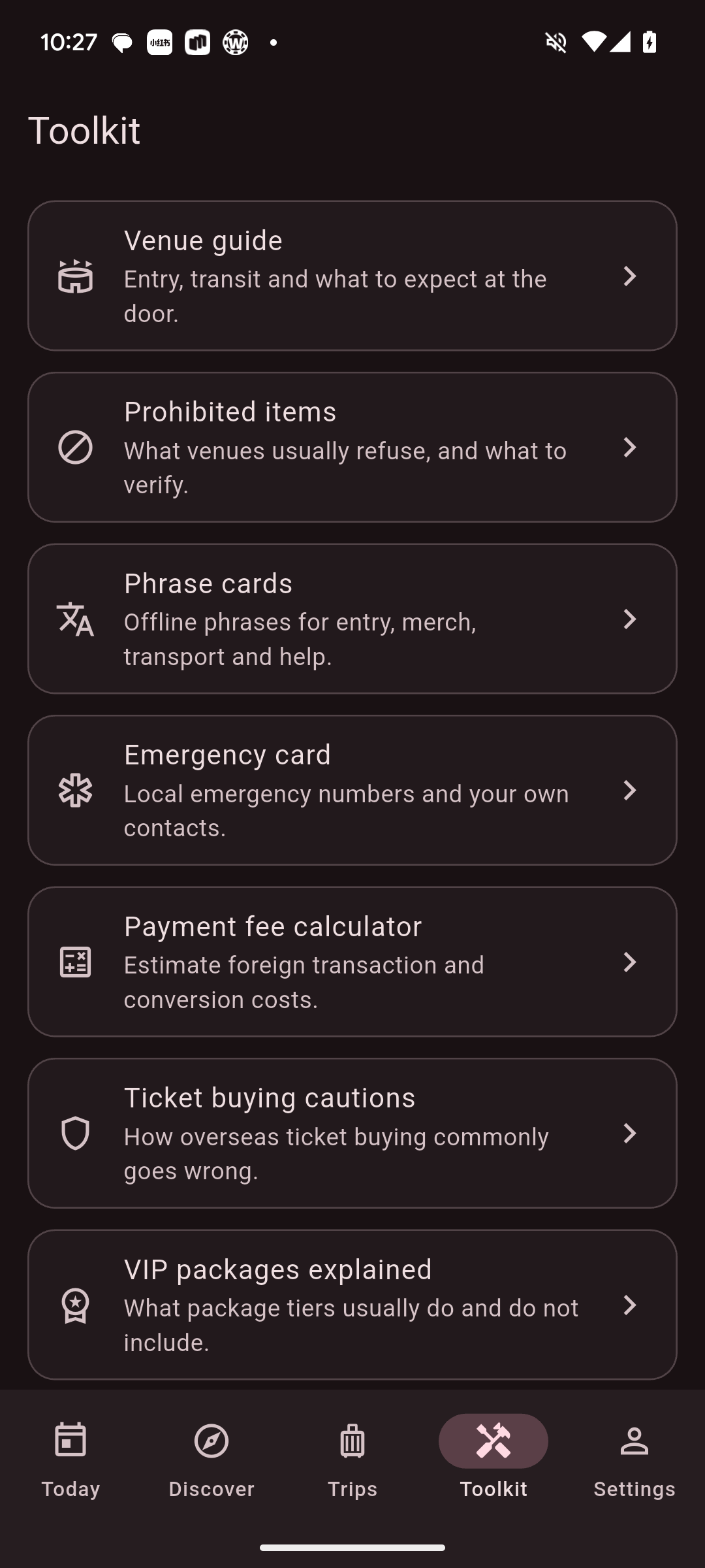 Venue, phrase, payment and safety tools